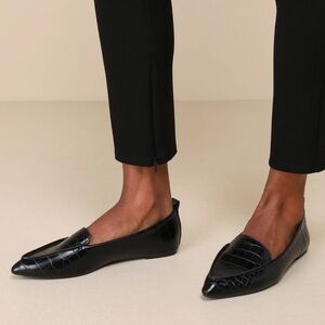 Lulus Elegant Black Crocodile-Embossed Loafers